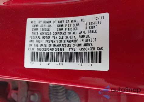 2016 Honda Accord Sport из США, поврежденный, VIN 1HGCR2F5XGA096808